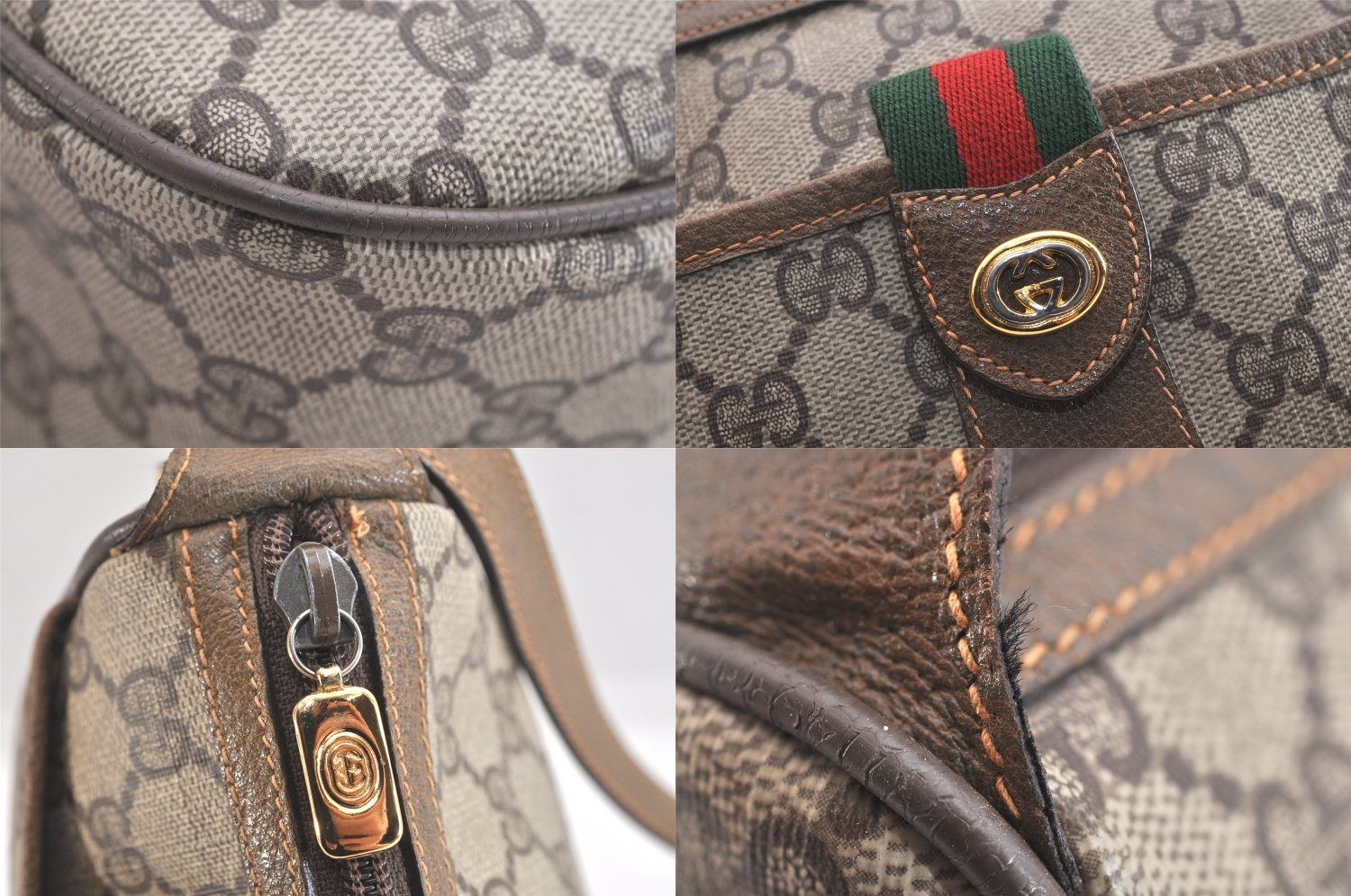 GUCCI グッチ ウェブ シェリーライン ショルダーバッグ GGピーブイシー レザー ブラウン ジャンク 2499N WWW_NOITHATQUANGTHANH_NET
