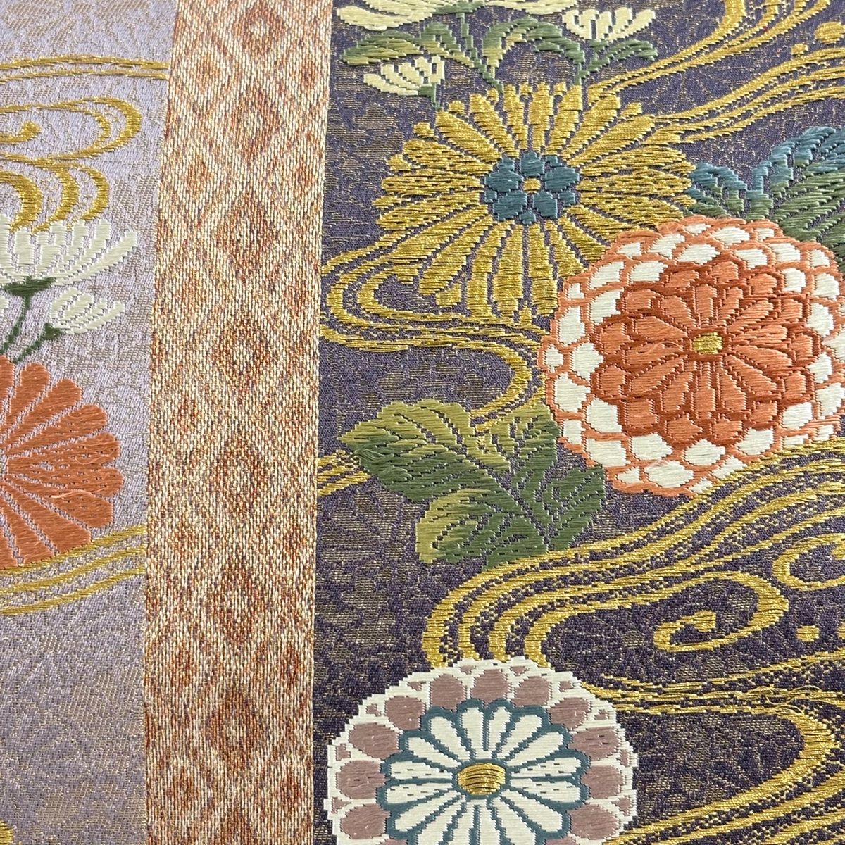 袋帯 秀品 菊 流水 金糸 灰紫 六通 正絹 【中古】 - メルカリ