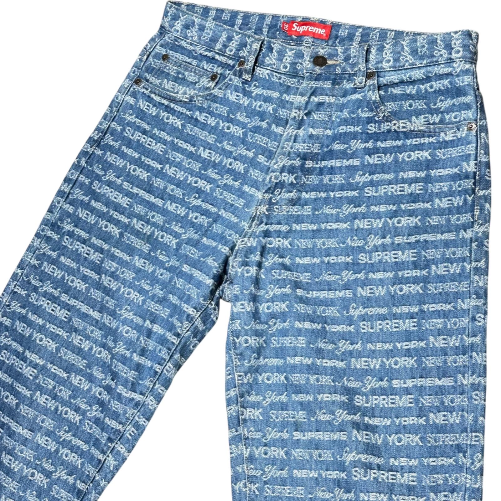 SUPREME シュプリーム 22AW Multi Type Jacquard Regular Jean マルチタイプ ジャカード レギュラー ジーンズ 30 ライトインディゴ 22FW ロゴ デニム パンツ