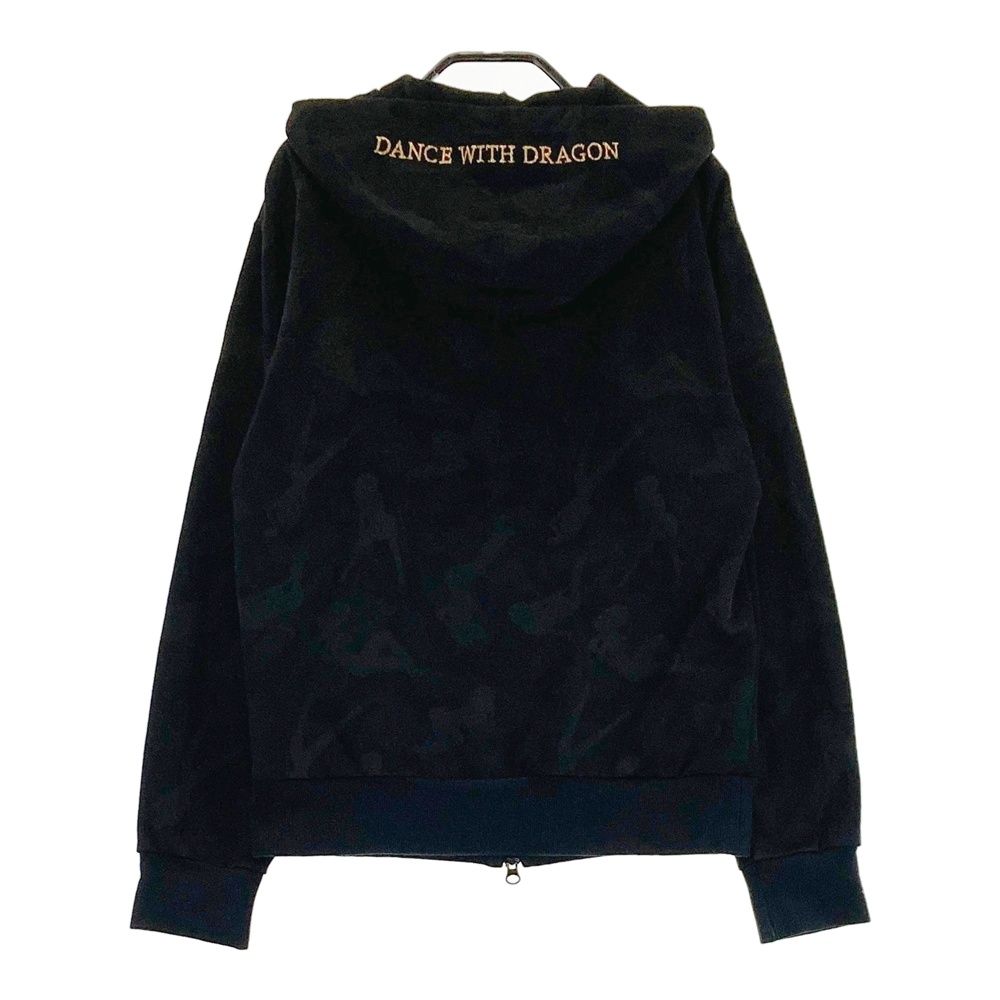 ダンスウィズドラゴン　レディースパーカー ダンスウィズドラゴン ジップパーカー 黒×シルバー 背面蝶刺しゅう