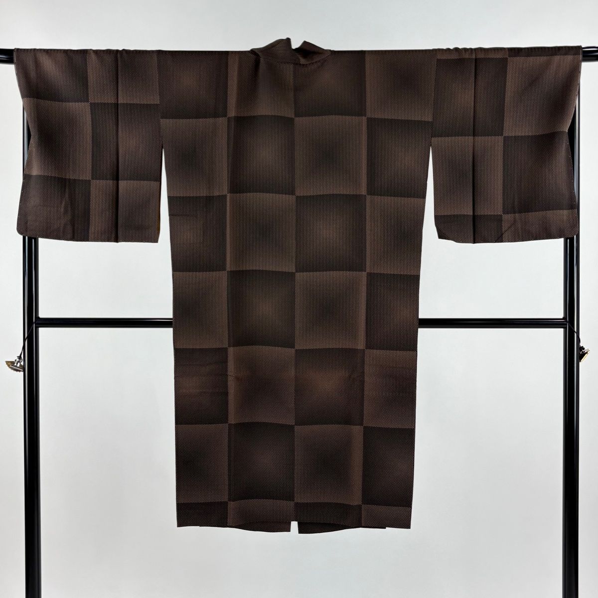 道中着 身丈114.5cm 裄丈68.5cm L 和装コート 着物衿 市松 幾何学模様 茶色 正絹