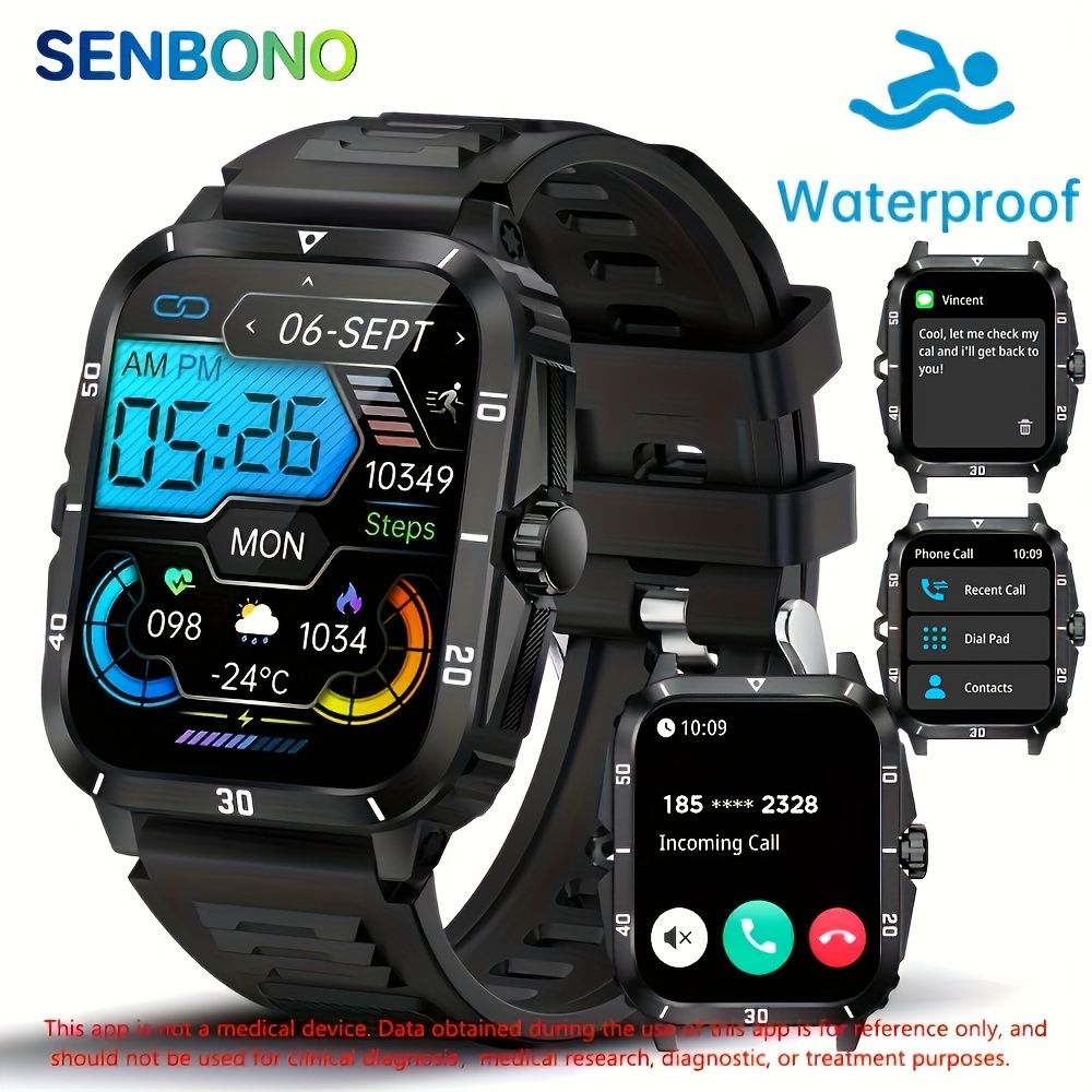 SENBONOスマートウォッチ メンズ 4.98cm 大画面 全タッチスクリーンディスプレイ ワイヤレス通話対応ウォッチ IPX8 防水 430mAh 大容量バッテリー マルチスポーツモード スマートスポーツウォッチ メンズ＆レディース向け 頑丈なアウトドア
