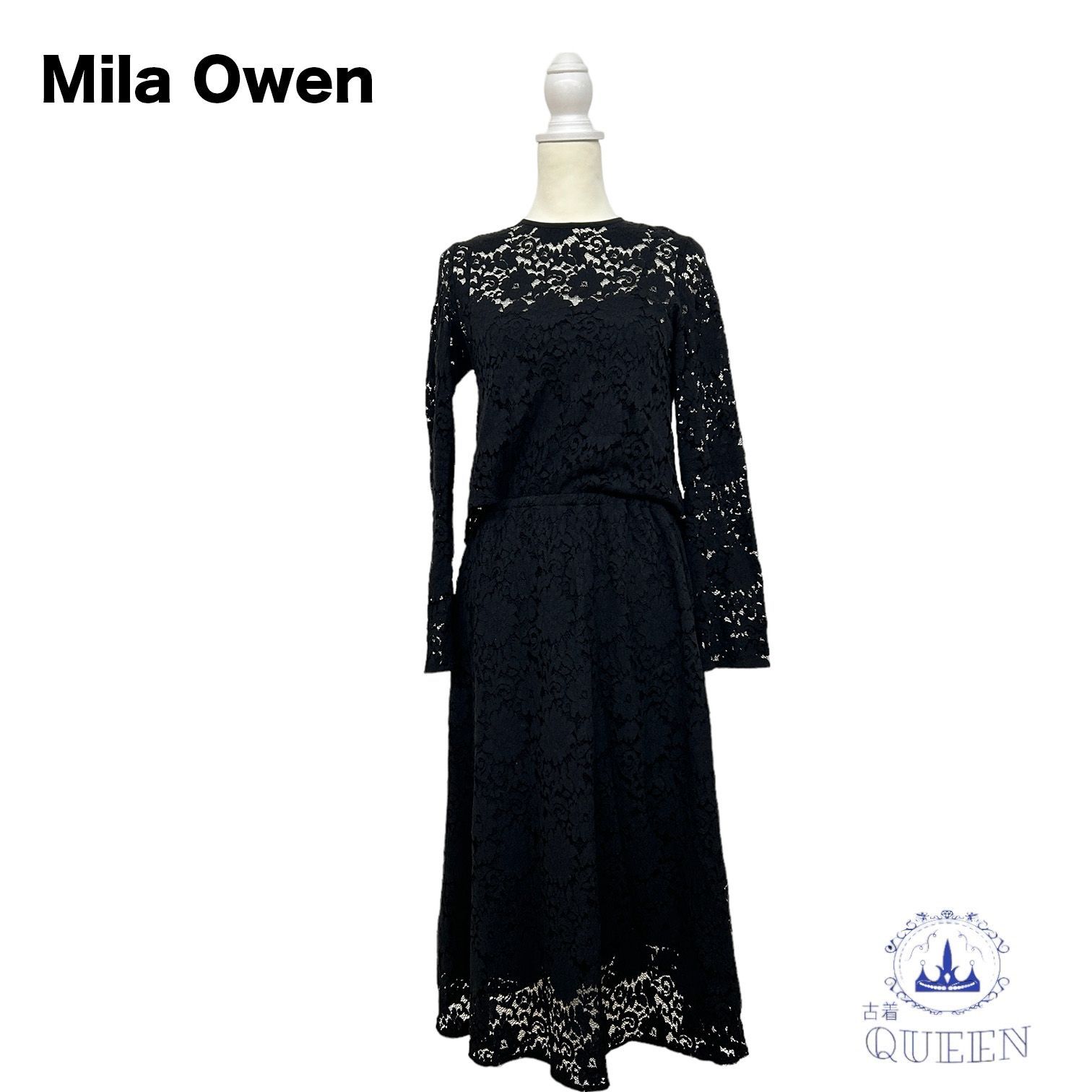 ☆美品☆ Mila Owen ミラオーウェン ワンピース ロング 長袖 ラウンドネック 総レース 重ね地 レディース ブラック Free f-6  送料無料 古着 - メルカリ