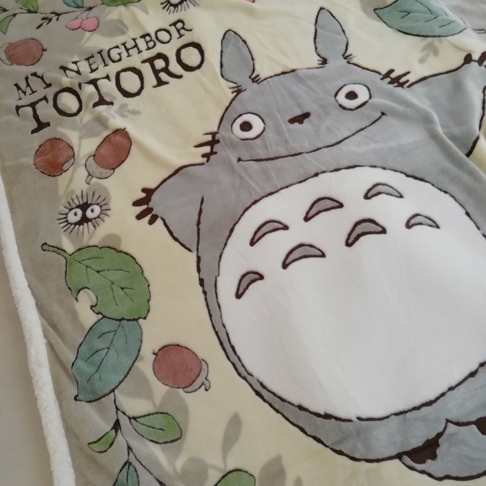 となりのトトロ シングル毛布 シープボア 約140×200cm 葉っぱと