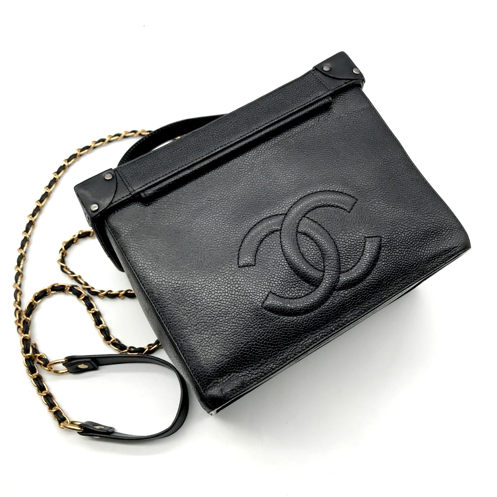 CHANEL シャネル キャビアスキン 2WAY バニティ ショルダー バッグ メイクボックス ミラー付 ブラック 良品 a1463 - メルカリ