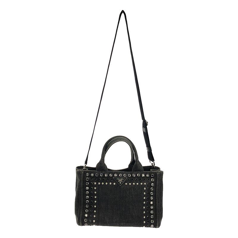 PRADA / プラダ | 2way ショルダー付き カナパ ビジュー 装飾 スタッズ