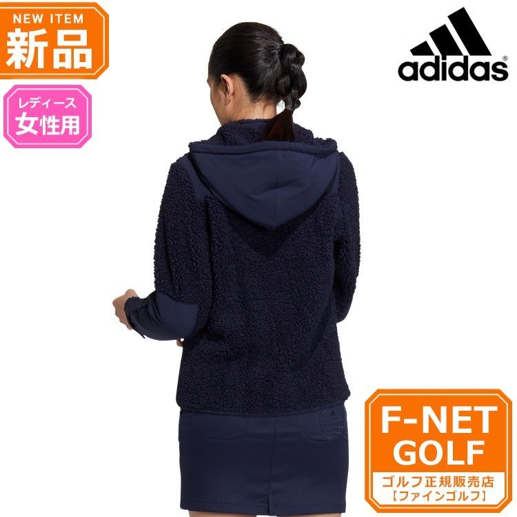 【レジェンドインク】秋 冬 adidas アディダス ゴルフウェア BY044 PLAY GREEN ボアフリース 長袖フルジップフーディージャケット  [保温] （レディース）