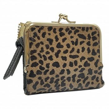 DAICO Pisoraro(ピソラロ) ハラコ がま口二つ折りミニウォレット LEOPARD-BR PR241