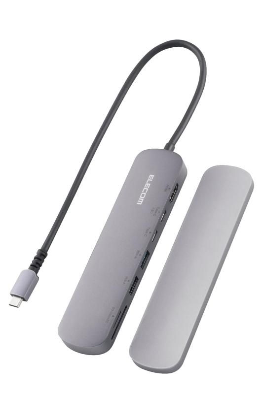 エレコム USB Type-C ハブ ドッキングステーション 7-in-1 アルミボディ 固定用スタンド付き USB-A×2 HDMI×1 USB-C×2 SD＋microSDカードスロット シルバー