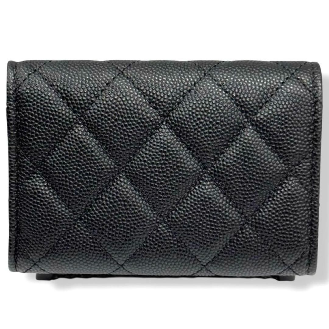 ♥ シャネル 3つ折り財布 マトラッセ キャビアスキン ブラック 箱有cw1