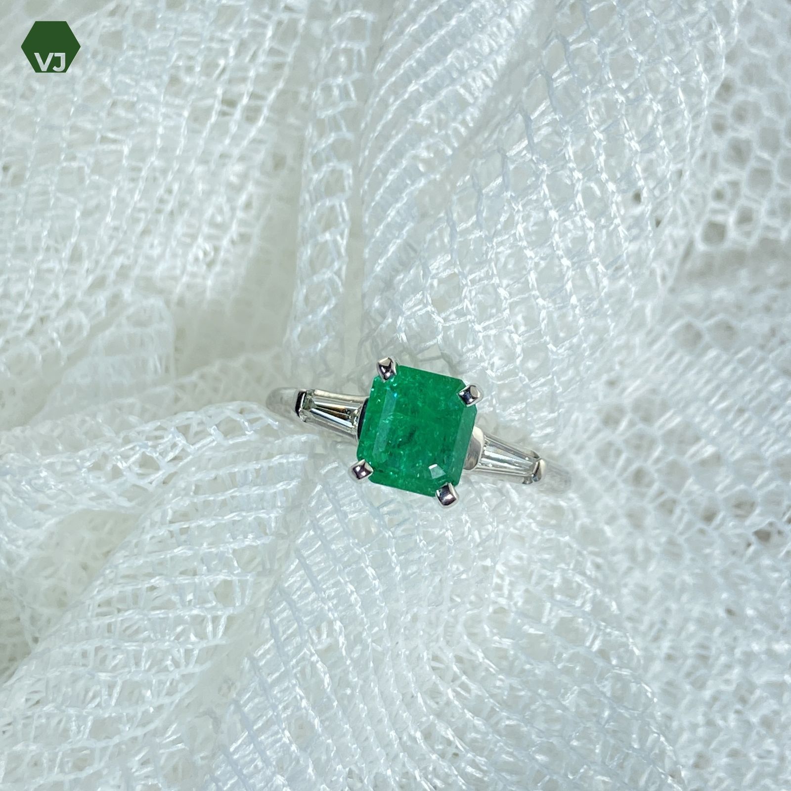 24-13】エメラルド ダイヤモンド リング E1.25ct【中古】【PT900】【15 