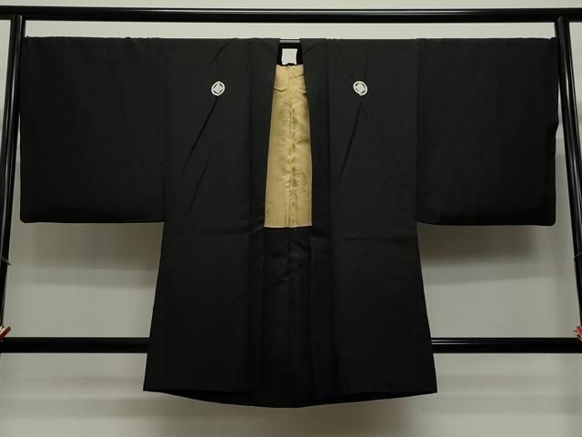 平和屋着物＃男性 長羽織 黒紋付き 正絹 CAAT5822id