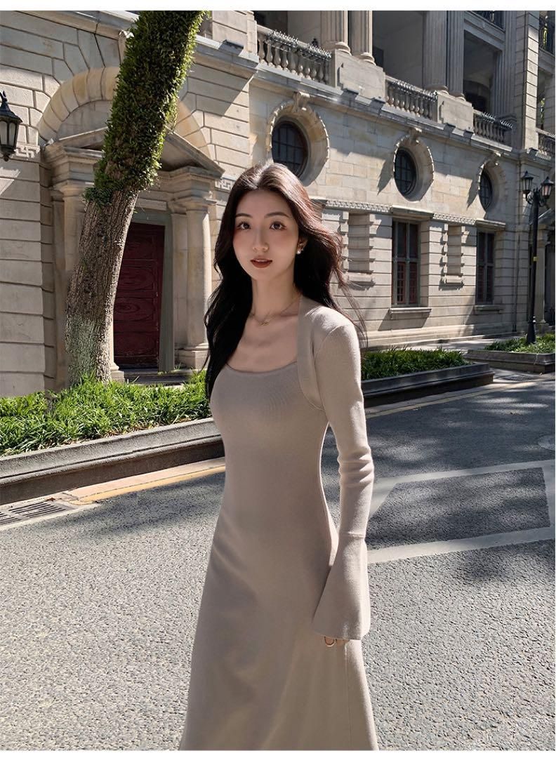 上品ロングニットワンピース モテ服