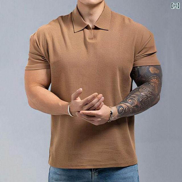 [2XL]メンズ ファッション 服 男性用 オシャレ シンプル 大人 かっこいい 大きいサイズ ストリート 紳士服 サマー スポーツ 半袖 ヘンリー カラー 大きい ポロ 袖口 通気性 カジュアル トレーニング フィットネス T シャツ