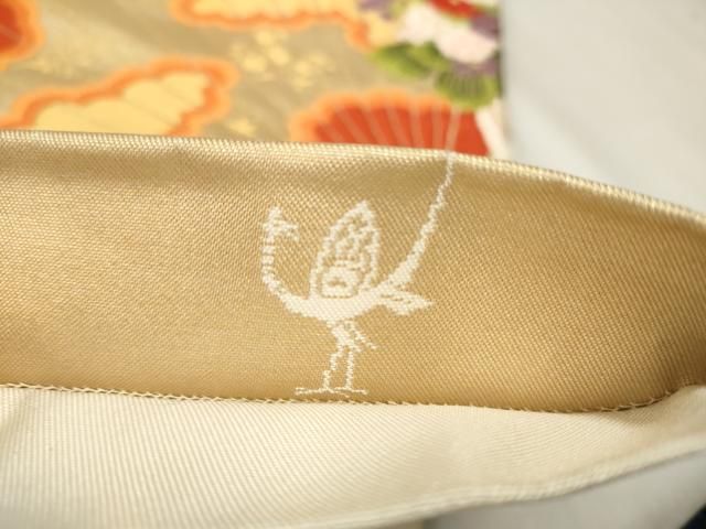 平和屋着物○西陣 白綾苑大庭 六通柄袋帯 唐織 檜扇草花文 金銀糸 正絹