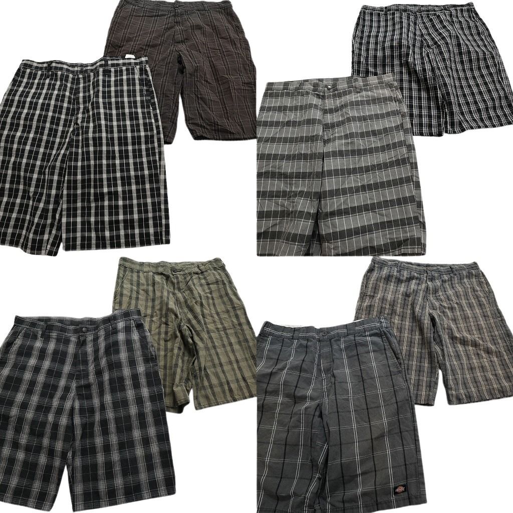 古着卸 ディッキーズ Dickies チェック柄 ワークショートパンツ 8枚セット メンズ 38 マドラス ブラック 古着 NA4750