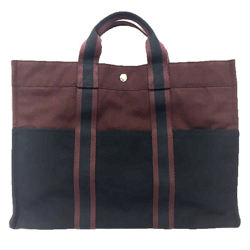 エルメス HERMES トートバッグ フールトゥトートMM コットン 黒×グレー 