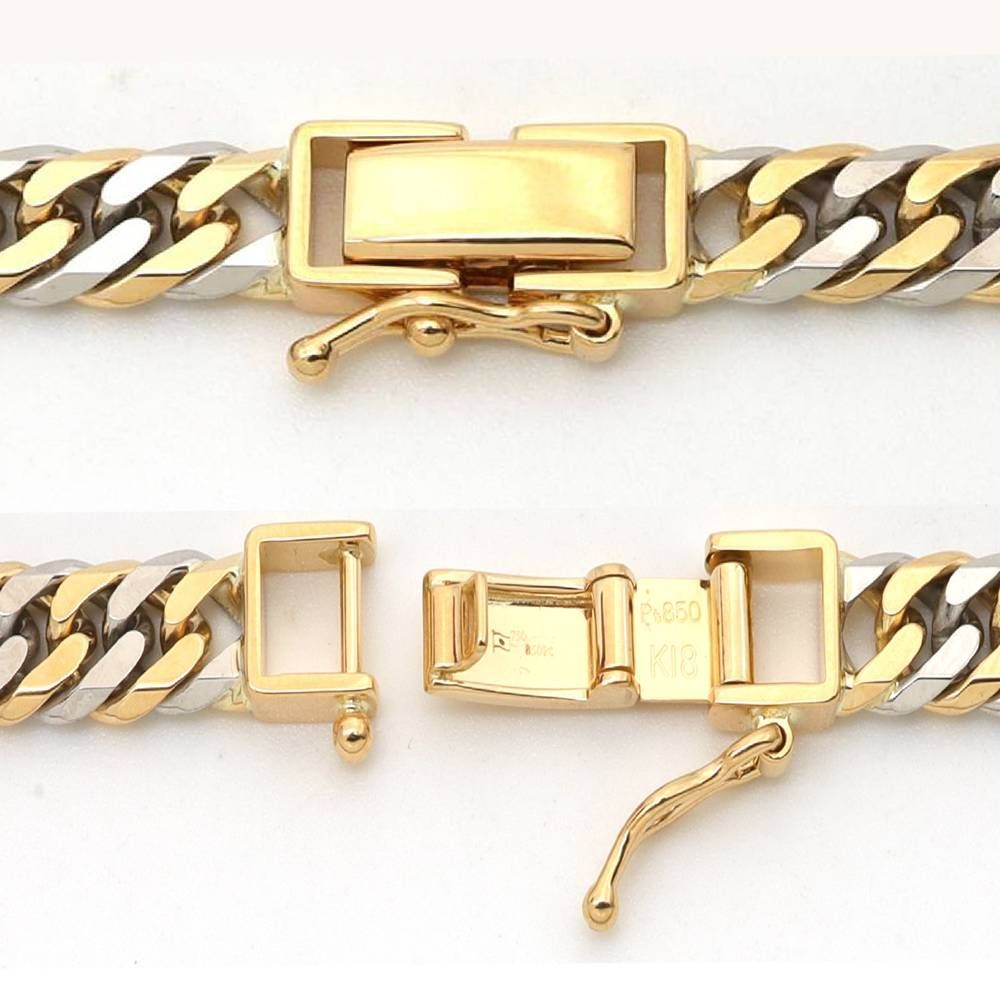 新品】 K18／PT850コンビ 6面カットダブル喜平ネックレス 50cm 51g 中