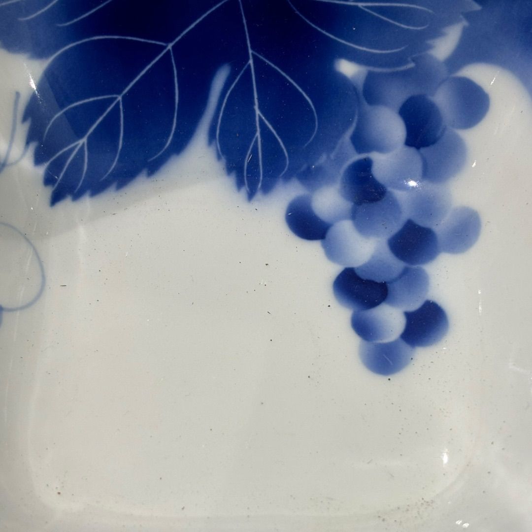 深川製磁 ブルーワイナリー 角大皿（一房 二房） ペア 小付 葡萄 深川