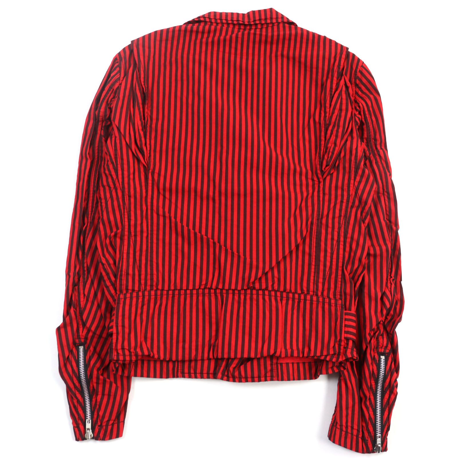 未使用品○COMME des GARCONS SHIRT コムデギャルソンシャツ FI-J002 コットン100% ジップアップ ライダースジャケット/シャツブルゾン レッド系 ストライプ柄 L フランス製 正規品 メンズ 定価143,000円