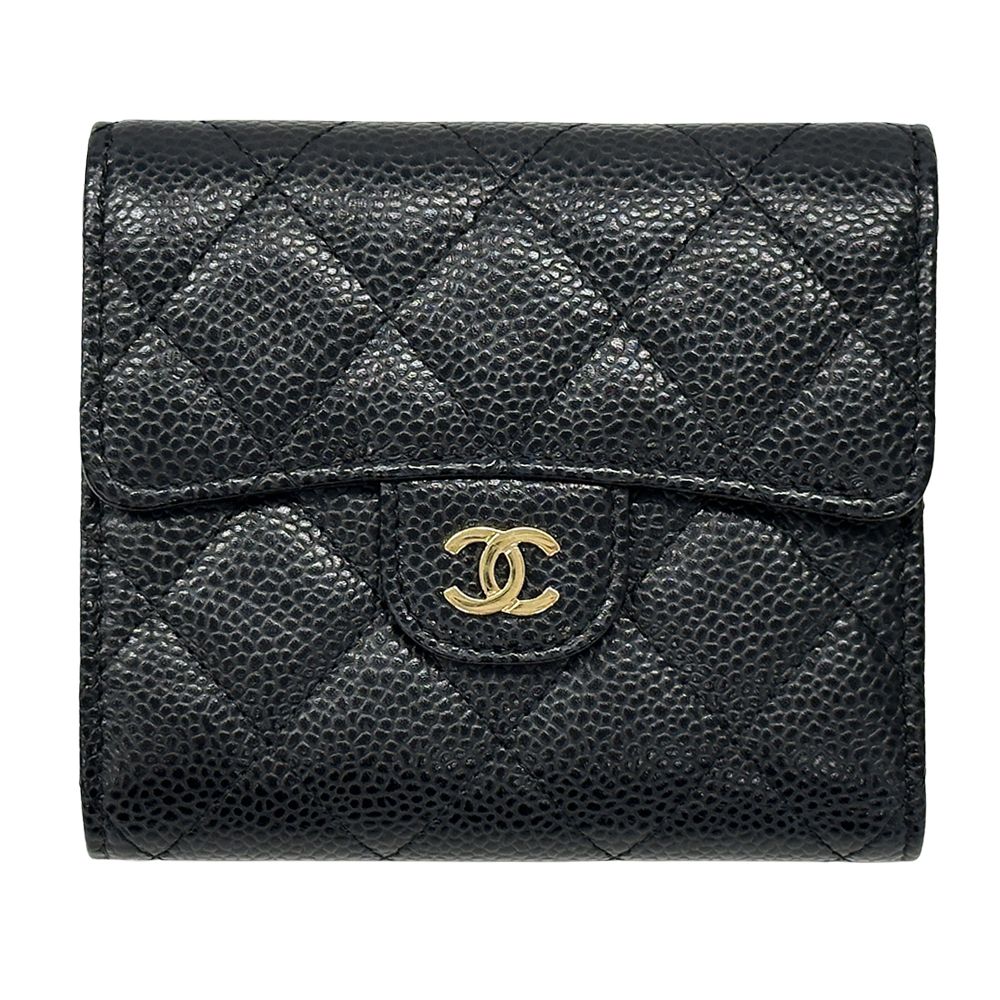 シャネル CHANEL 財布 レディース ブランド 二つ折り財布 マトラッセ キャビアスキン ブラック ゴールド金具 キルティング おしゃれ 上品 大人