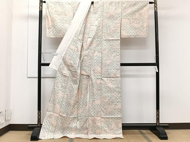 平和屋着物▽上質な紬 単衣 草花文 正絹 逸品 CAAT6599xi