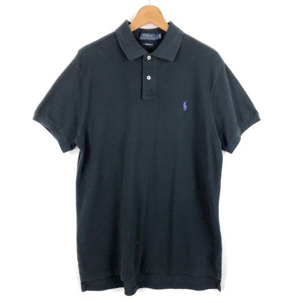 【古着】 RALPH LAUREN ラルフローレン ポロシャツ 鹿の子素材 無地 ブラック系 メンズL 【中古】 n055303