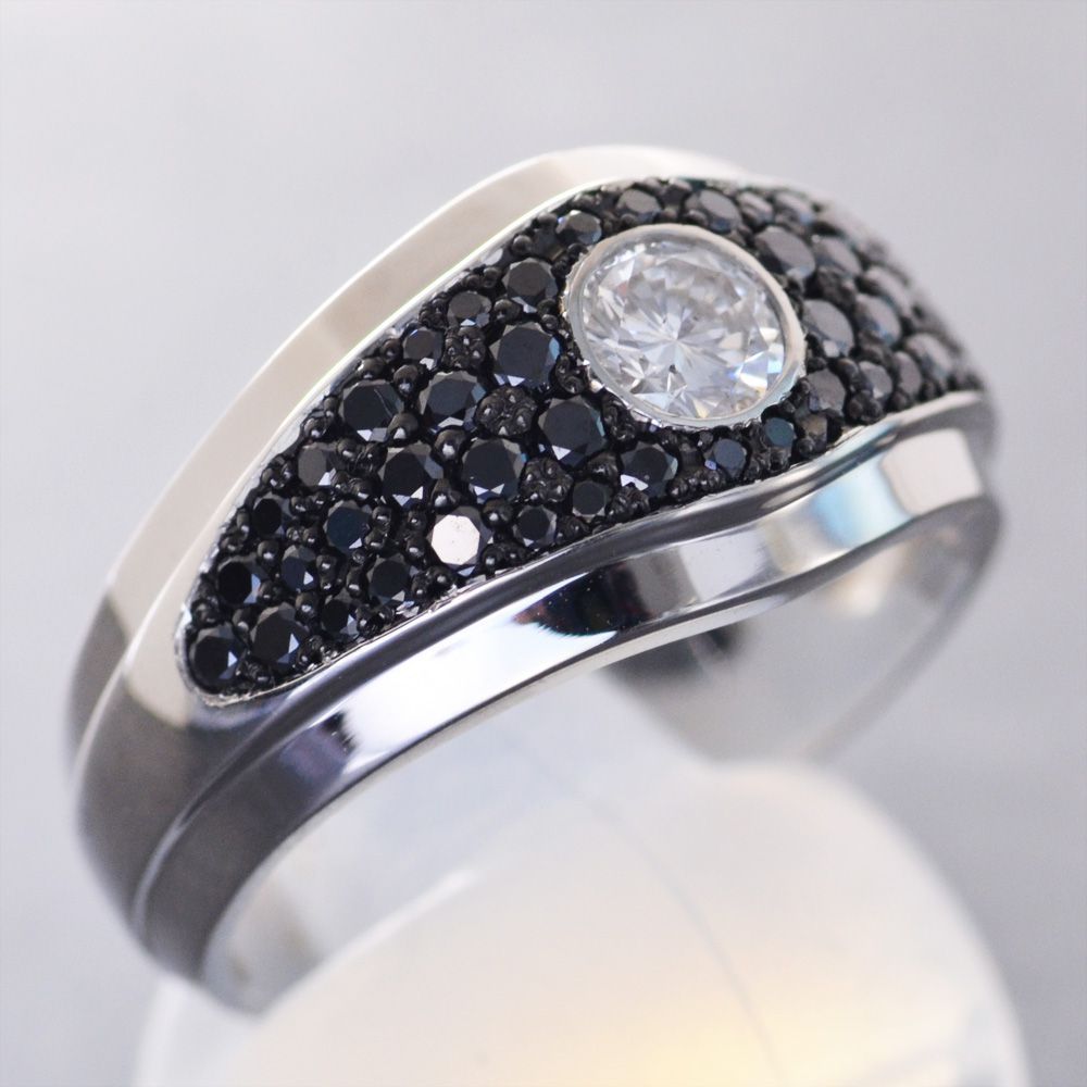指輪 メンズリング プラチナ Pt900 ダイヤモンド ブラックダイヤモンド