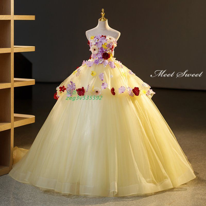 ドレス パーティードレス ロングドレス 結婚式 二次会 発表会 ステージドレス ウェディングドレス プリンセスラインドレス ウエディングドレス コンサート zeg3v535592