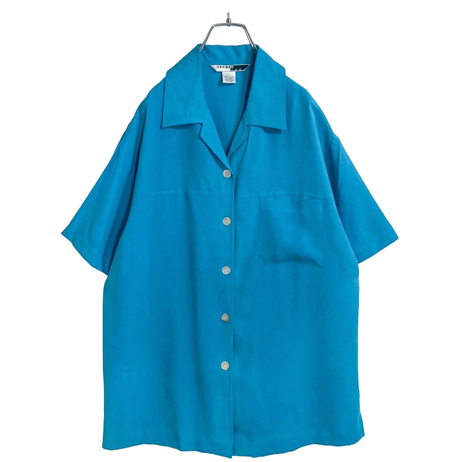 90s STUDIO JPR S/S open collar design silk shirt