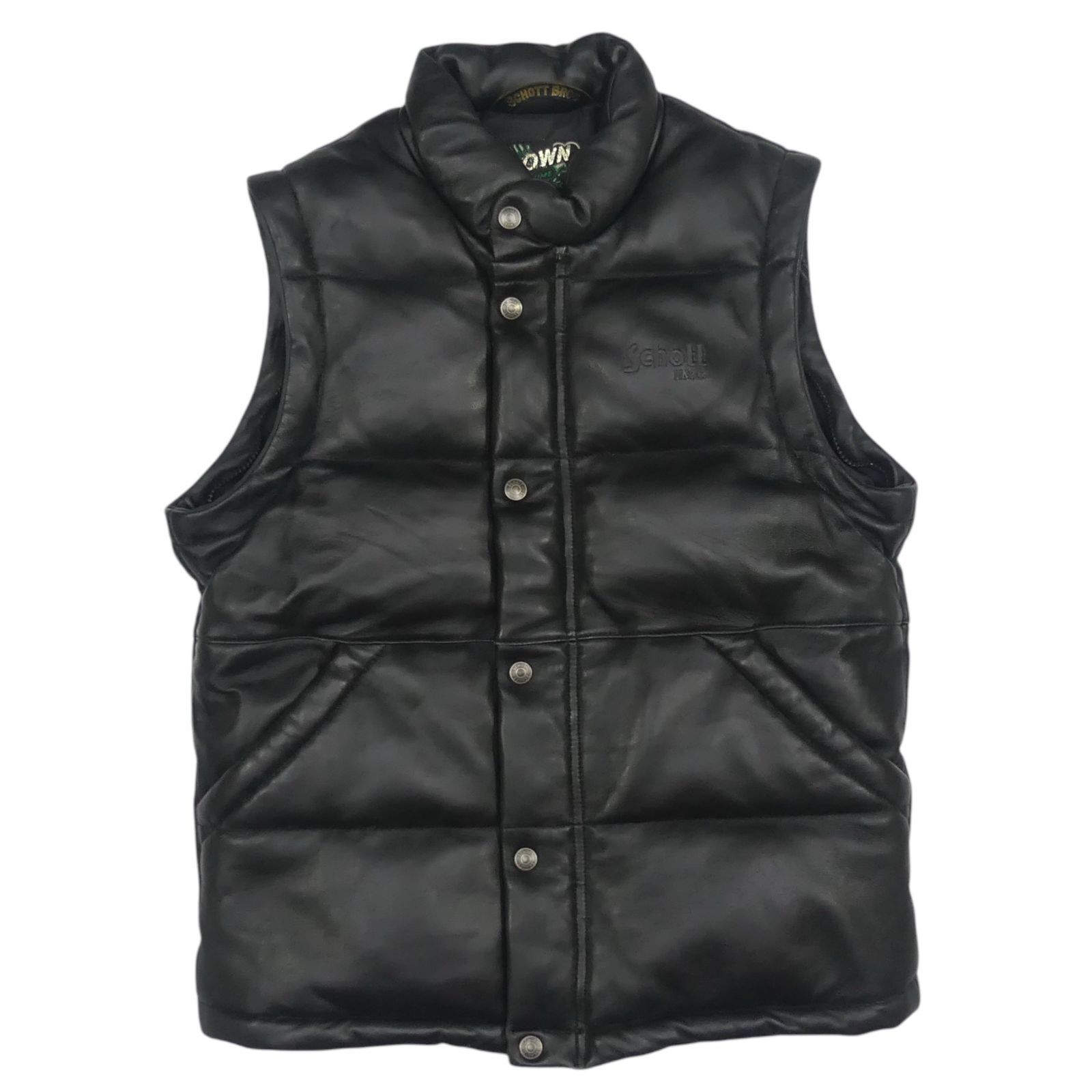Schott ショット ダウンジャケット M レザー 黒 2way ダウンベスト 