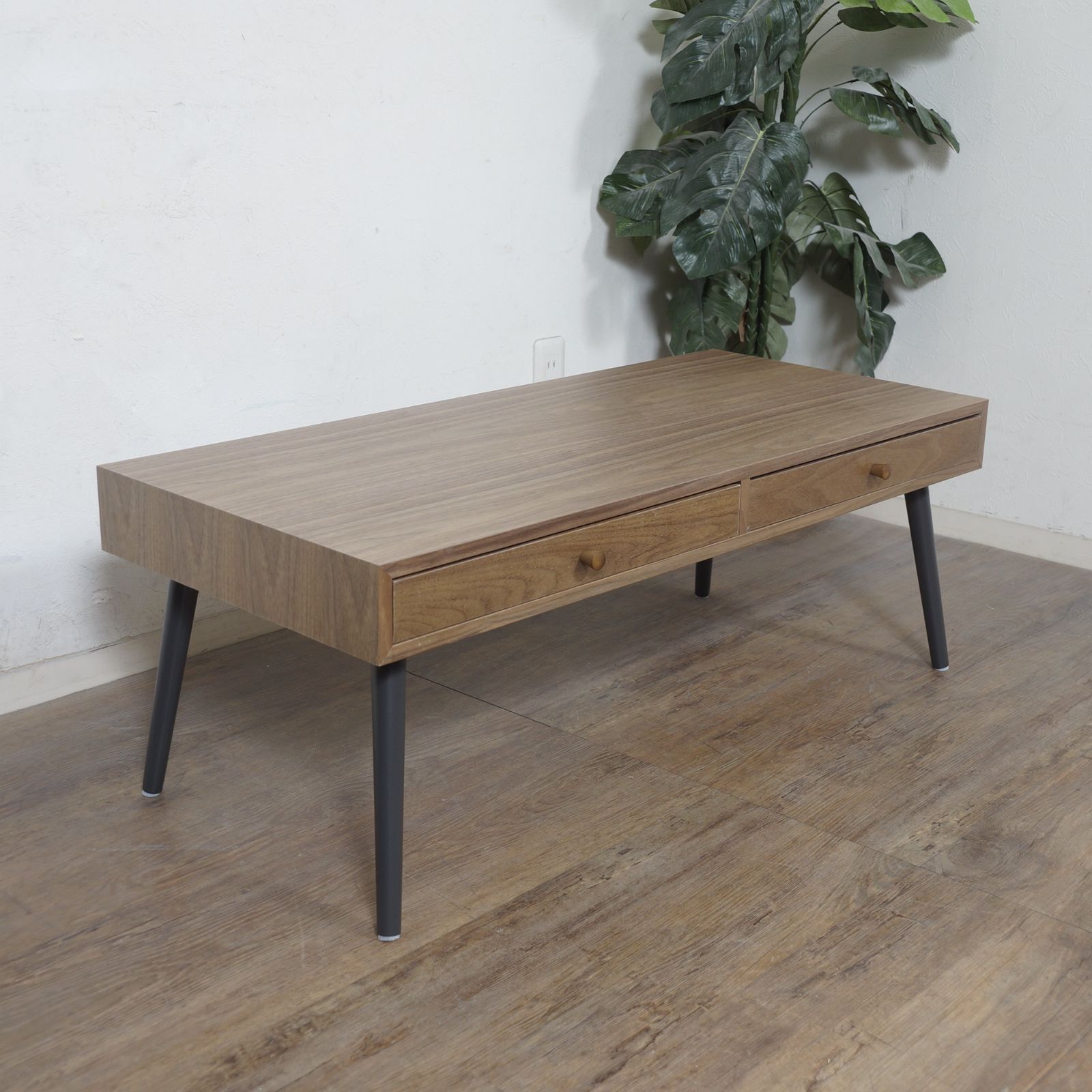 Y 北欧風 ローテーブル 両面引き出し付き センターテーブル 天然木 アウトレット