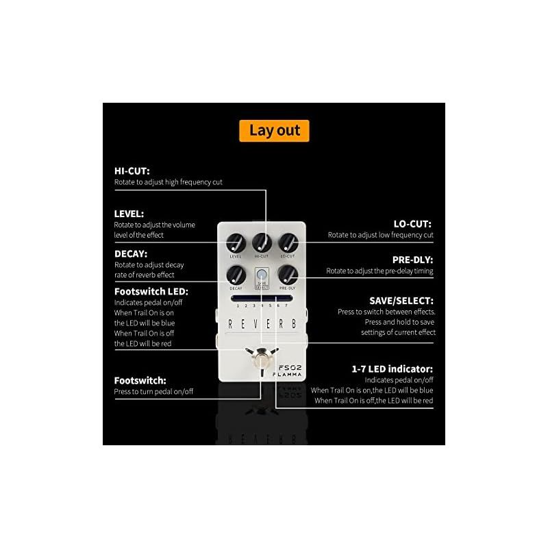 FLAMMA FS02 デジタル リバーブ ギター ペダル 7 クラシック エフェクト トレイル オン付き バッファー バイパス スライバーStereo  Digital Reverb Effects Pedal - メルカリ