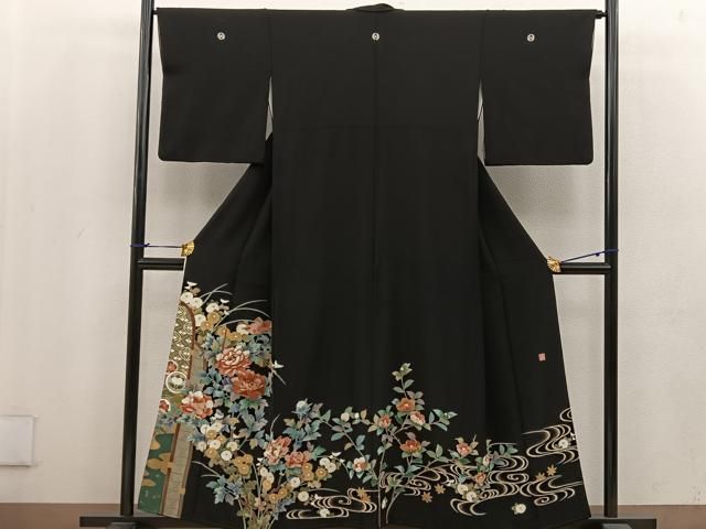 平和屋着物□豪華黒留袖 作家物 駒刺繍 七宝花文 金彩 正絹 逸品