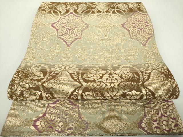 平和屋着物●両面　六通柄袋帯　横段葡萄唐草文　金糸　正絹　逸品　DAAQ3209ps 平和屋着物○両面 六通柄袋帯 横段葡萄唐草文 金糸 正絹 逸品