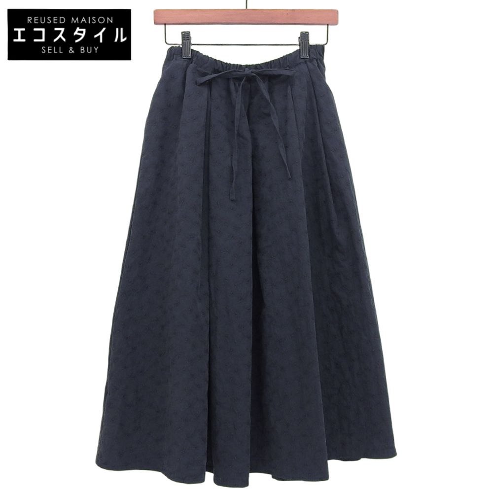 Rosy Monster ロージーモンスター コットン×ナイロン フラワー刺繍ドローストリング イージー フ スカート レディース ネイビー S S