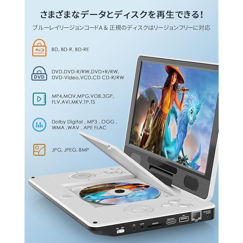 FANGOR ポータブルブルーレイプレーヤー 12型 HDMI出力対応 高精細11.4