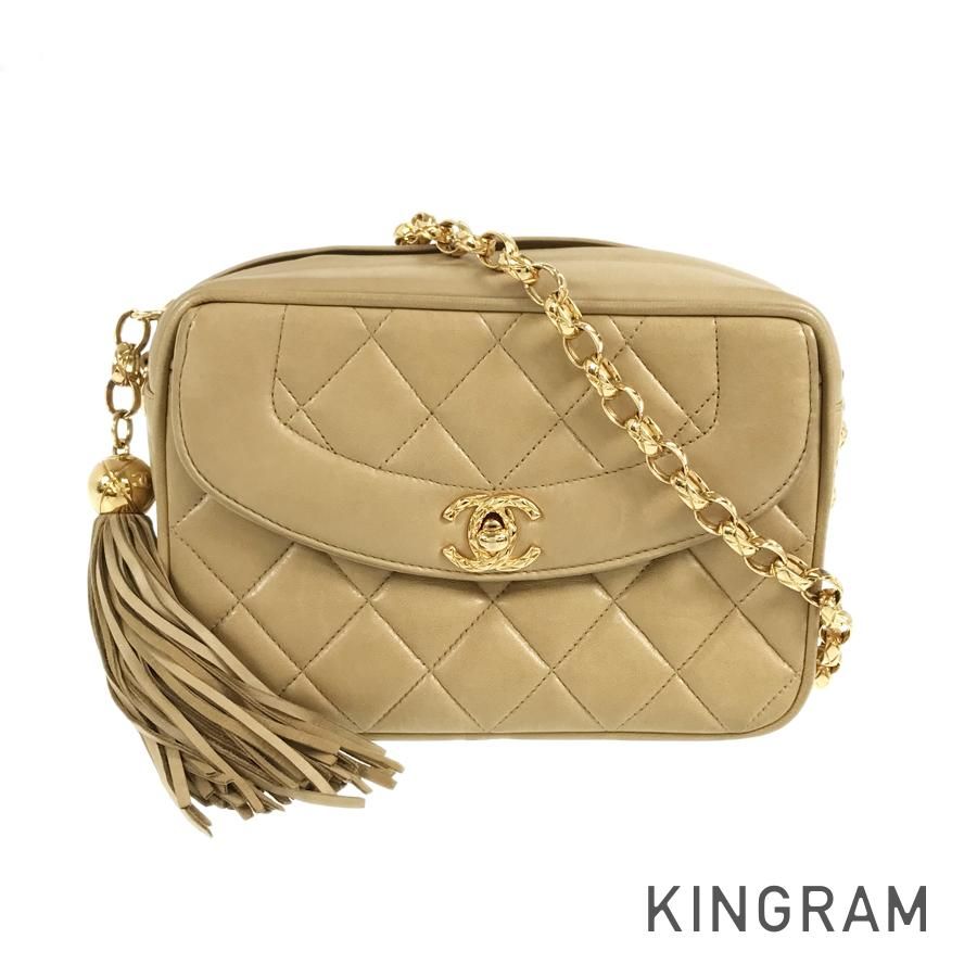 シャネル CHANEL マトラッセ フリンジ チェーン ショルダー ゴールド金具 ベージュ ラムスキン ショルダーバッグ skd【中古】
