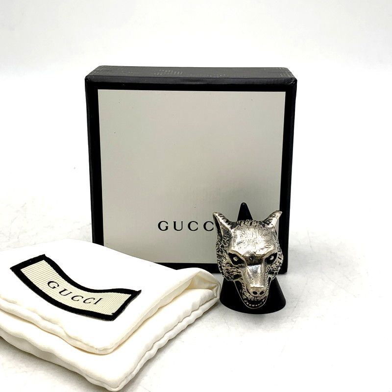 GUCCI グッチ SV925 ANGER FOREST WOLF HEAD RING アンガーフォレスト ウルフ ヘッド リング 指輪 アクセサリー サイズ 19 シルバー メンズ|レディース 182-250425-as-16-izu