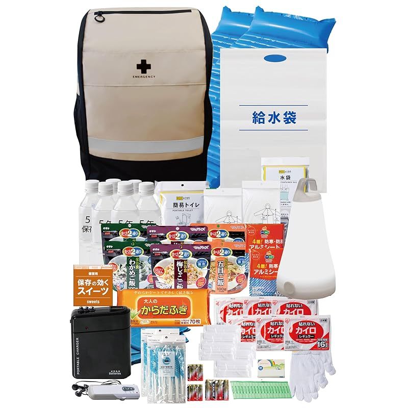 防災グッズ 防災士が監修した リュック 避難リュック たったこれだけ 非常用持ち出し袋 バッグ セット 防災のミカタ 避難グッズ メタ 2人用 ベージュ 68点