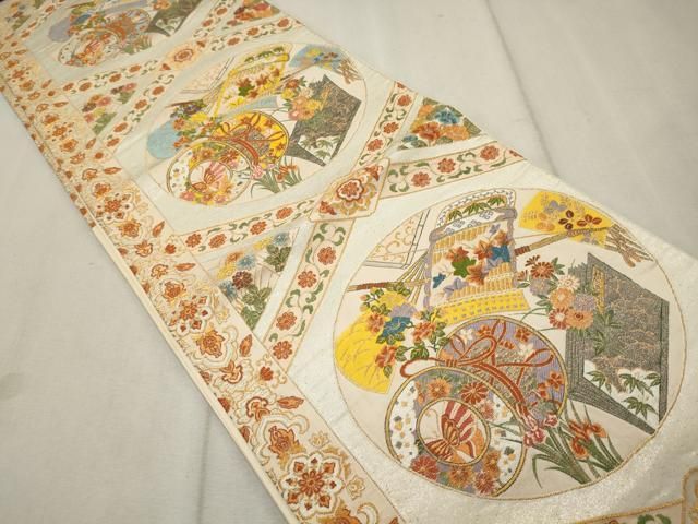 平和屋着物○六通柄袋帯 唐織 鳳凰丸文 金糸 正絹 逸品 DAAS3562ps