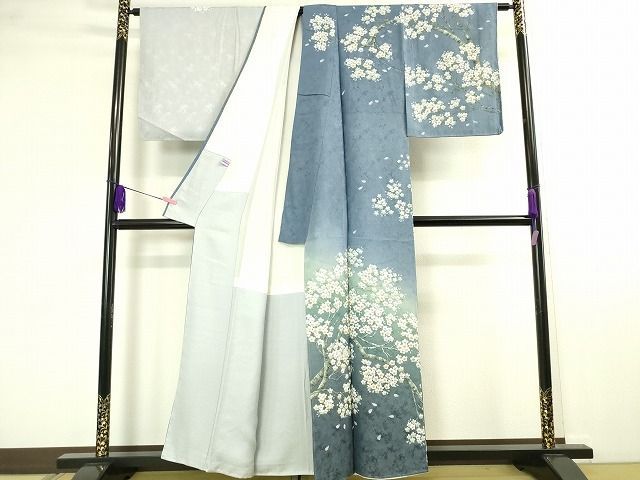 平和屋本店■極上　京友禅の巨匠・頼田勉　臈纈染手描友禅　訪問着　枝桜　暈し染め　銀通し地　逸品　未使用　DZAA2077kh4 平和屋本店□極上 京友禅の巨匠・頼田勉 臈纈染手描友禅 訪問着 枝桜