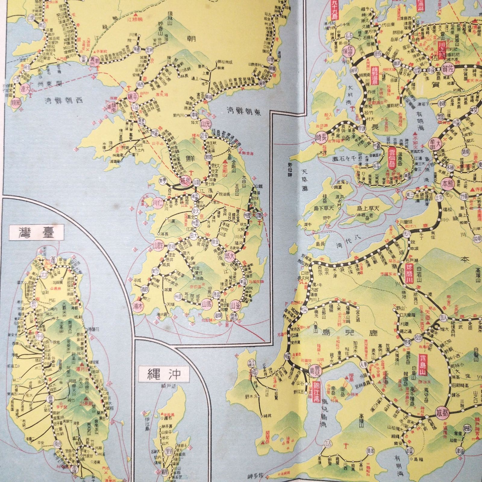 戦前 彩色 古地図◇全日本最新 名勝 名物 地図◇大阪毎日新聞 絵