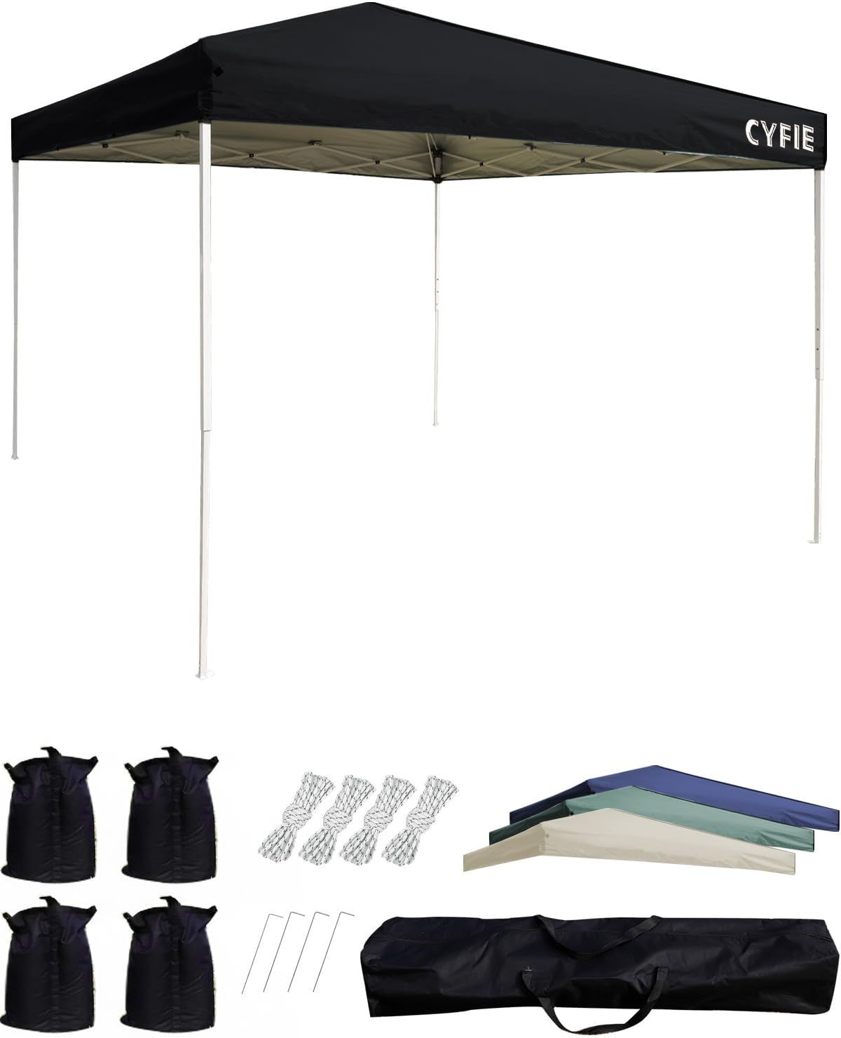 CYFIE タープテント 3m×3m 3段階調節 UVカット ワンタッチ 耐水 キャンプ用品 ワンタッチテント タープ スチールフレーム イベントテント 運動会 業務用 祭り 屋台 アウトドア用 遮熱 ブラック 3m×3m