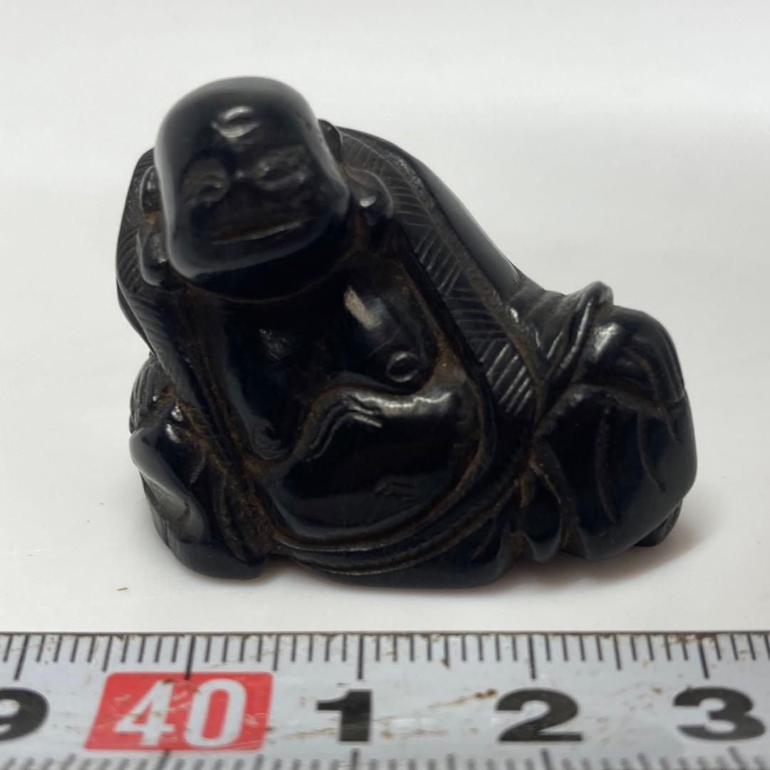 時代 木彫 黒檀 布袋 根付 20g 東さ5-0918