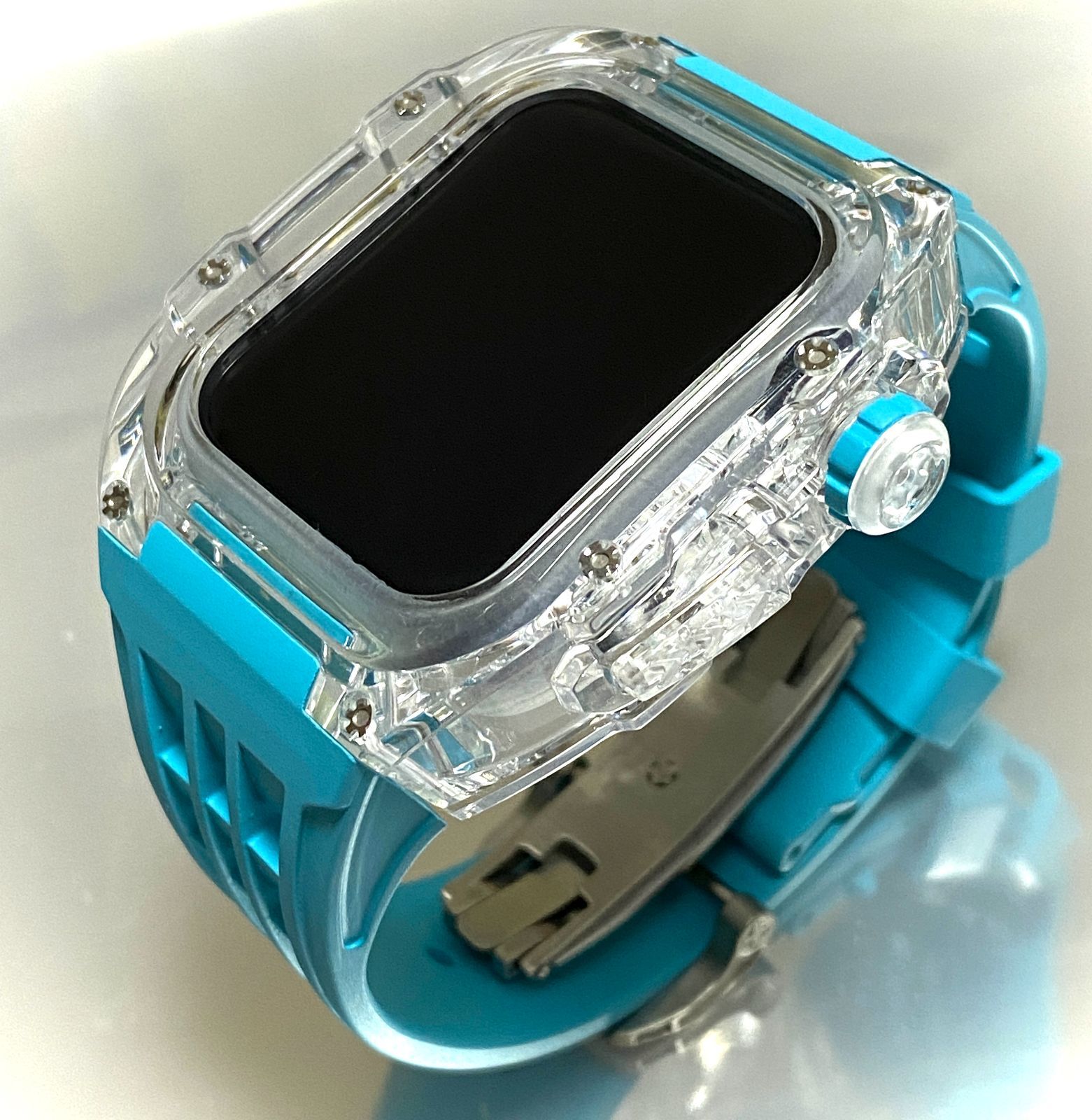 ﾀｰｺｲｽﾞﾌﾞﾙｰ☆アップルウォッチバンド ラバーベルト カバー Apple Watch 