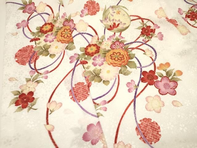 平和屋着物∵女の子 十三参り 子供 祝着 雪輪花丸文 金彩 洗える着物  