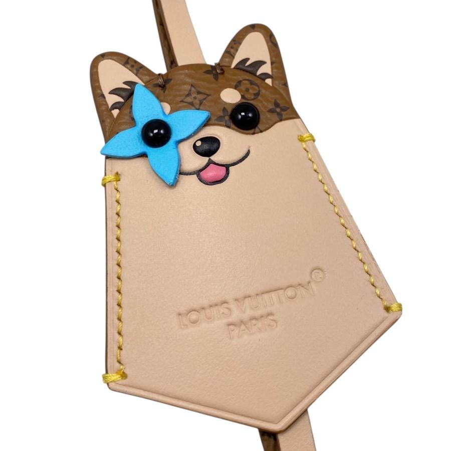  E 4171 ルイヴィトン バッグチャーム LV ドッグ M 02323 モノグラム フラワー クレーム ベージュ ブラウン LOUIS VUITTON キークロシェット アクセサリー