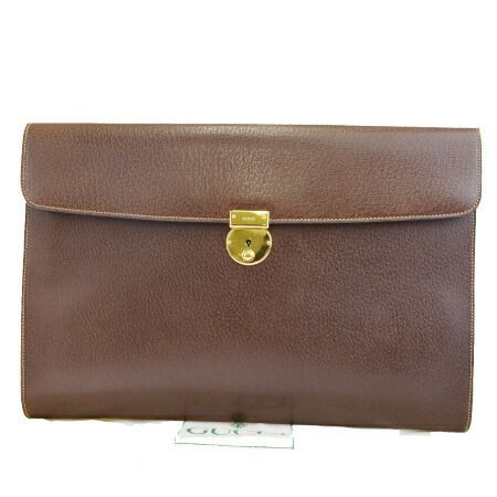 【中古】 超美品 グッチ GUCCI クラッチバッグ 書類ケース ブラウン レザー 保存袋付き 68EJ487