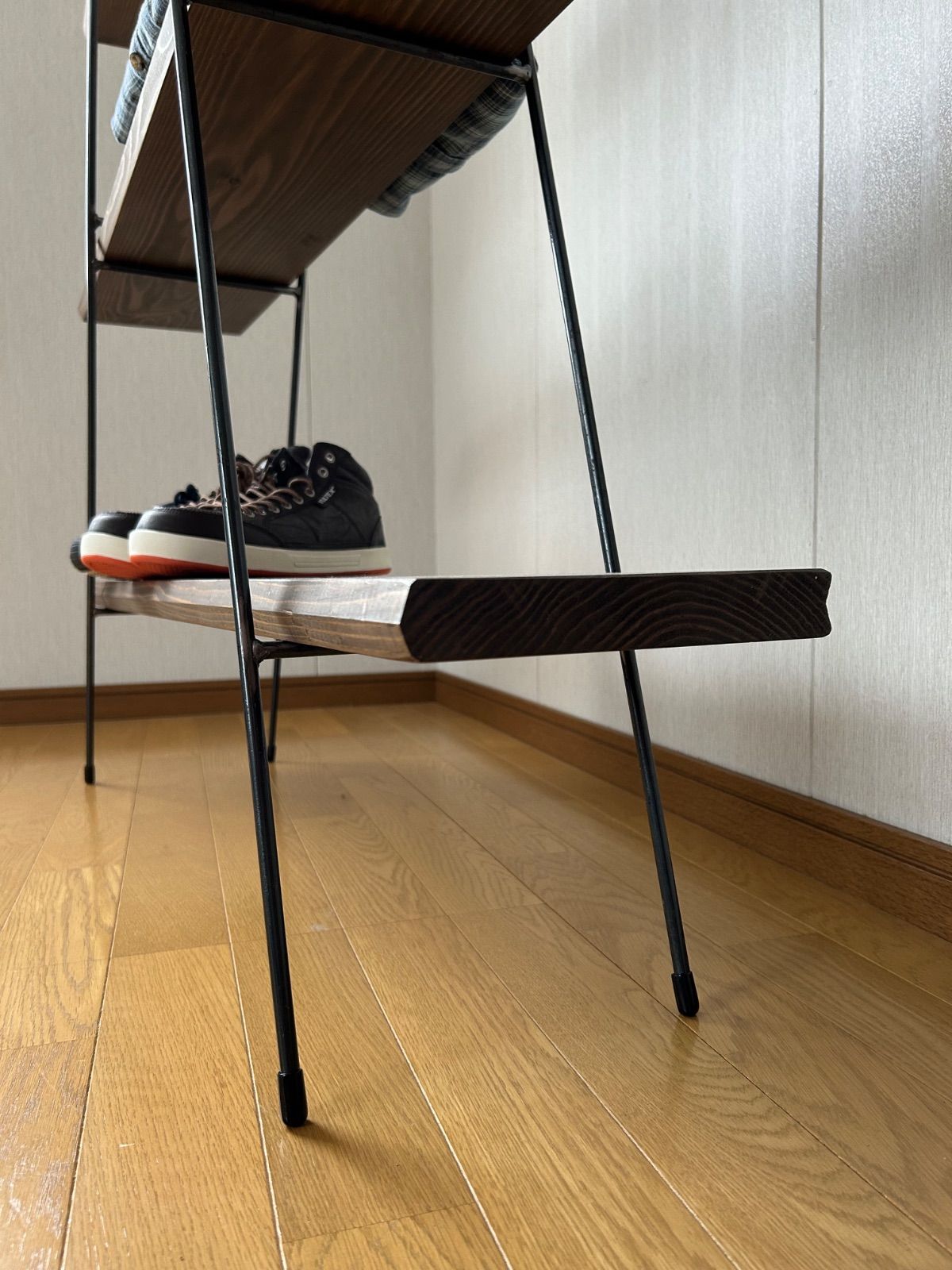 【カフェ板×アイアン】3段シェルフ｜古材風ジャコビーン仕上げ カフェ板×アイアン】3段シェルフ｜古材風ジャコビーン仕上げ